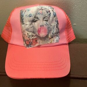 Pink Trucker Hat with Marilyn Monroe Bubble Gum Graphic Customized by Prodigal